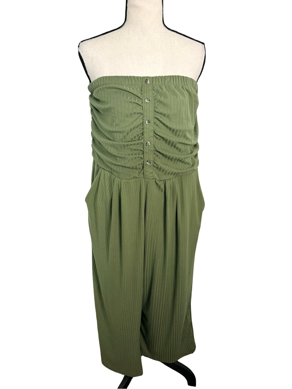Lily Morgan Olive Green Strapless Ribbed Wide Leg Jumpsuit XL